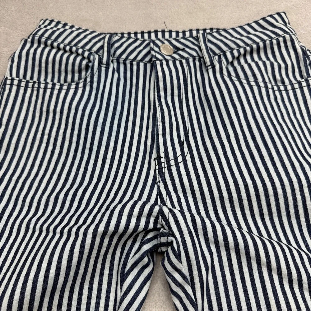 Saints & Hearts Bell Bottom Pants Womens S Navy White Striped Frayed Retro Boho
